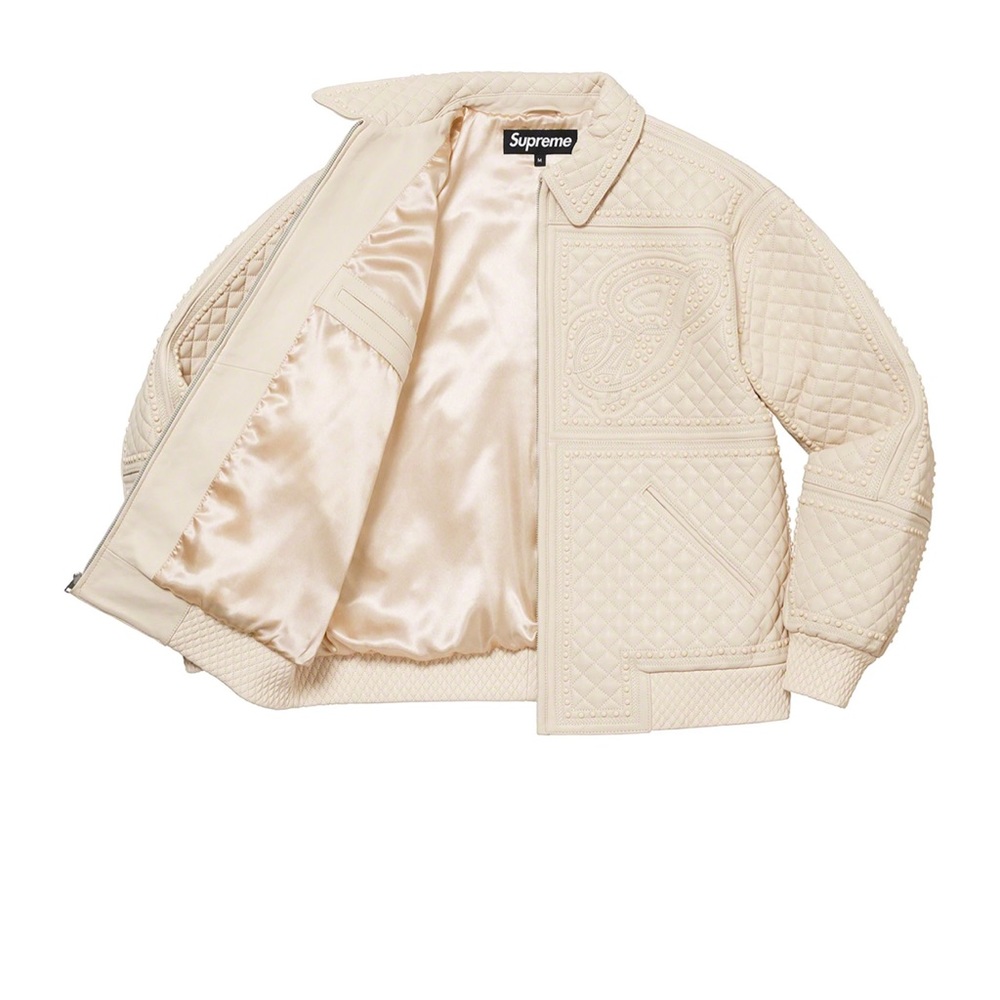 Brand New Supreme Quilted Studded Leather Jacket FW22 White XL